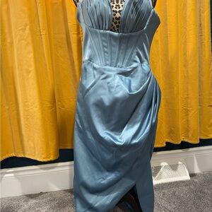 House of CB Blue Ruched Embellished Sheath Dress